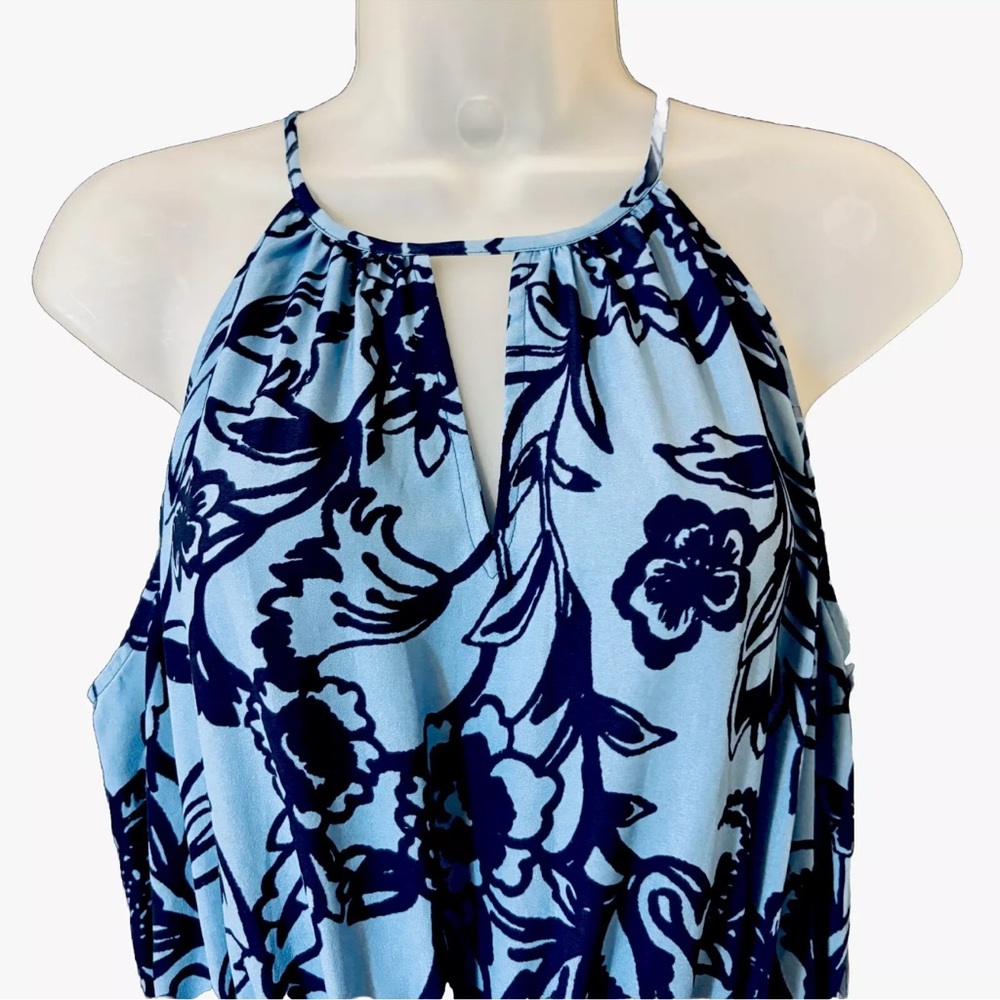 LOFT Long Maxi Dress Women’s Large Blue Hawaiian Tropical Floral Halter Resort - Picture 2 of 9
